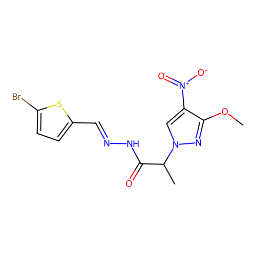 N'-[(E)-(5-bromothiophen-2-yl)methylidene]-2-(3-methoxy-4-nitro-1H-pyrazol-1-yl)propanehydrazide structure