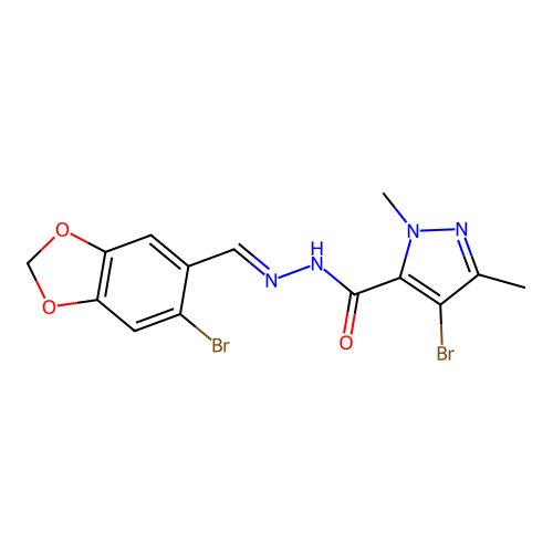 4-bromo-N'-[(6-bromo-1,3-benzodioxol-5-yl)methylene]-1,3-dimethyl-1H-pyrazole-5-carbohydrazide structure