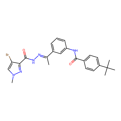 4-bromo-N-[(E)-1-[3-[(4-tert-butylbenzoyl)amino]phenyl]ethylideneamino]-1-methylpyrazole-3-carboxamide structure