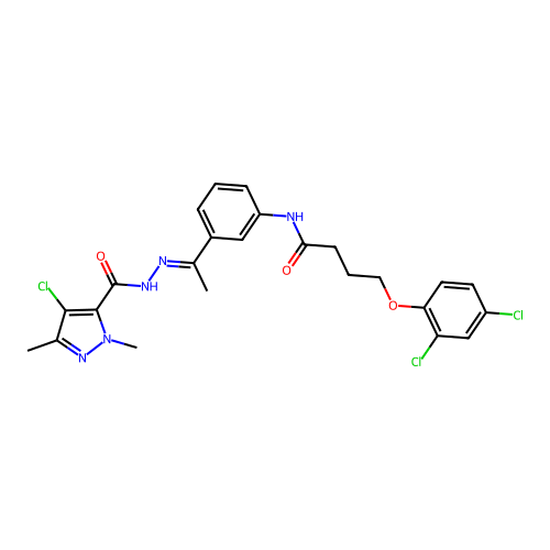4-chloro-N-[(E)-1-[3-[4-(2,4-dichlorophenoxy)butanoylamino]phenyl]ethylideneamino]-2,5-dimethylpyrazole-3-carboxamide structure