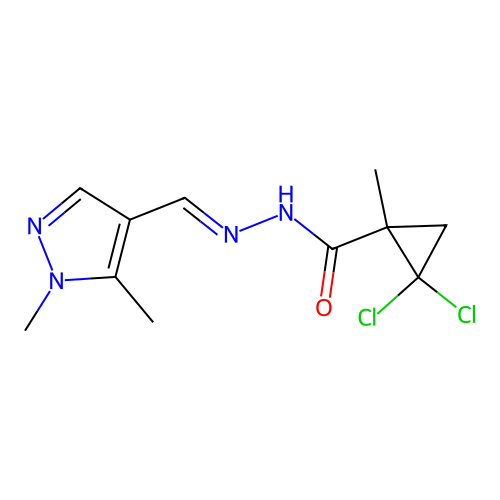2,2-dichloro-N'-[(E)-(1,5-dimethyl-1H-pyrazol-4-yl)methylidene]-1-methylcyclopropanecarbohydrazide structure