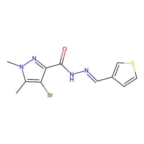 4-bromo-1,5-dimethyl-N-[(E)-thiophen-3-ylmethylideneamino]pyrazole-3-carboxamide structure