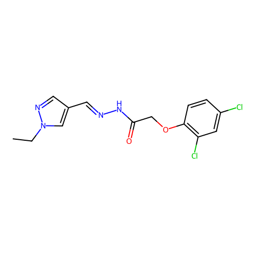 2-(2,4-dichlorophenoxy)-N-[(E)-(1-ethylpyrazol-4-yl)methylideneamino]acetamide structure
