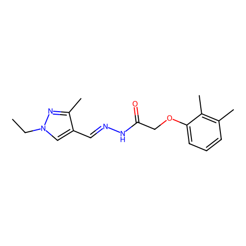 2-(2,3-dimethylphenoxy)-N-[(E)-(1-ethyl-3-methylpyrazol-4-yl)methylideneamino]acetamide structure