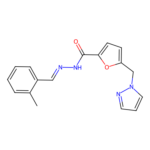 N'-(2-methylbenzylidene)-5-(1H-pyrazol-1-ylmethyl)-2-furohydrazide structure