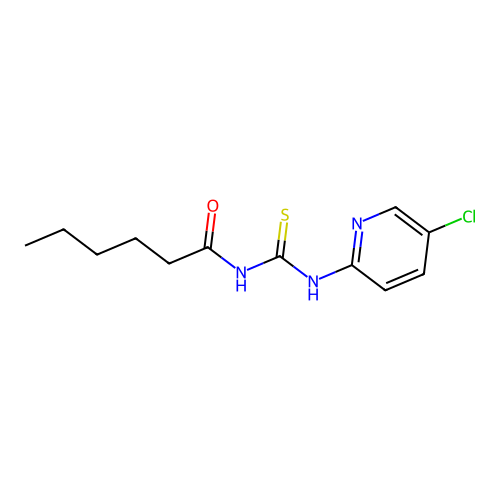 N-[(5-chloropyridin-2-yl)carbamothioyl]hexanamide structure