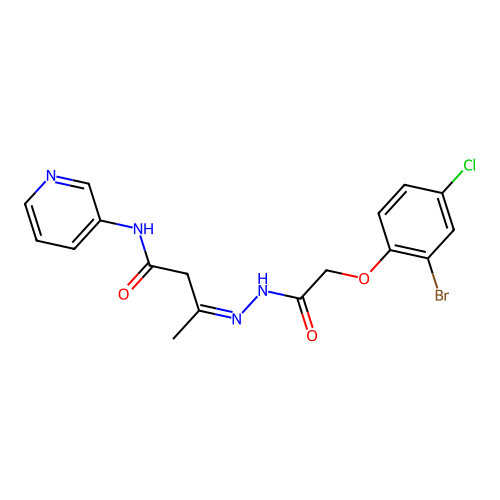 3-{[2-(2-Bromo-4-chloro-phenoxy)-acetyl]-hydrazono}-N-pyridin-3-yl-butyramide structure