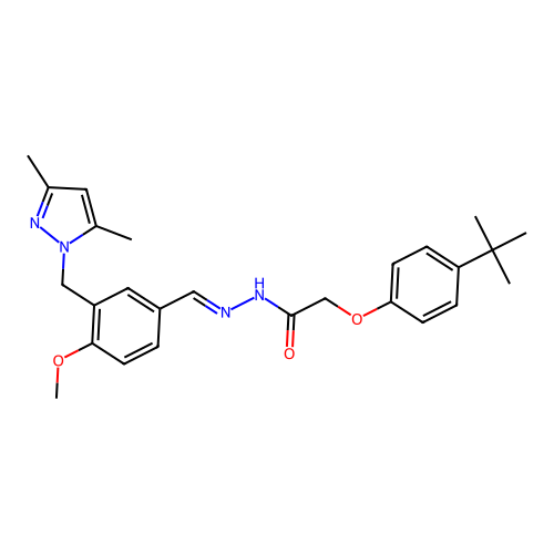 2-(4-tert-butylphenoxy)-N-[(E)-[3-[(3,5-dimethylpyrazol-1-yl)methyl]-4-methoxyphenyl]methylideneamino]acetamide structure