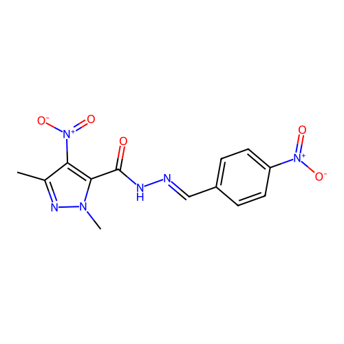 2,5-dimethyl-4-nitro-N-[(E)-(4-nitrophenyl)methylideneamino]pyrazole-3-carboxamide structure