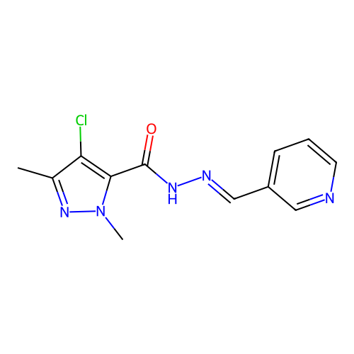4-chloro-2,5-dimethyl-N-[(E)-pyridin-3-ylmethylideneamino]pyrazole-3-carboxamide structure