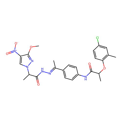2-(4-chloro-2-methylphenoxy)-N-{4-[(1E)-1-{2-[2-(3-methoxy-4-nitro-1H-pyrazol-1-yl)propanoyl]hydrazinylidene}ethyl]phenyl}propanamide structure