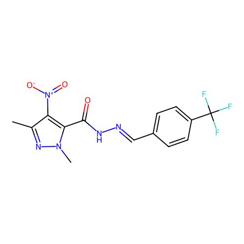 2,5-dimethyl-4-nitro-N-[(E)-[4-(trifluoromethyl)phenyl]methylideneamino]pyrazole-3-carboxamide structure