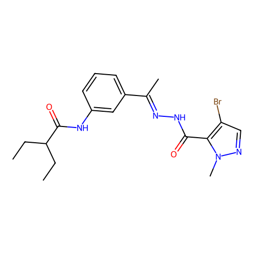 N-(3-{N-[(4-bromo-1-methyl-1H-pyrazol-5-yl)carbonyl]ethanehydrazonoyl}phenyl)-2-ethylbutanamide structure