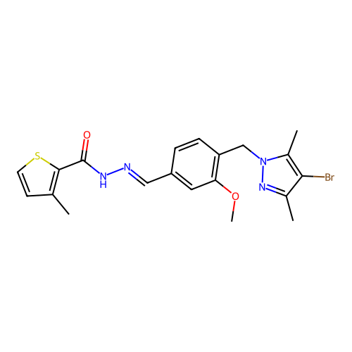 N'-{4-[(4-bromo-3,5-dimethyl-1H-pyrazol-1-yl)methyl]-3-methoxybenzylidene}-3-methyl-2-thiophenecarbohydrazide structure