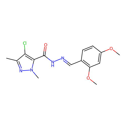 4-chloro-N-[(E)-(2,4-dimethoxyphenyl)methylideneamino]-2,5-dimethylpyrazole-3-carboxamide structure