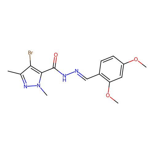 4-bromo-N'-(2,4-dimethoxybenzylidene)-1,3-dimethyl-1H-pyrazole-5-carbohydrazide structure