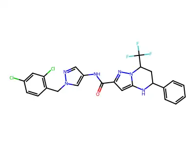 N-[1-(2,4-dichlorobenzyl)-1H-pyrazol-4-yl]-5-phenyl-7-(trifluoromethyl)-4,5,6,7-tetrahydropyrazolo[1,5-a]pyrimidine-2-carboxamide structure