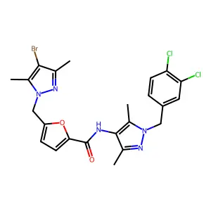 5-[(4-bromo-3,5-dimethylpyrazol-1-yl)methyl]-N-[1-[(3,4-dichlorophenyl)methyl]-3,5-dimethylpyrazol-4-yl]furan-2-carboxamide structure