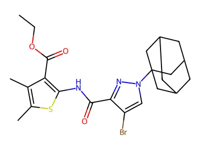 ethyl 2-({[1-(1-adamantyl)-4-bromo-1H-pyrazol-3-yl]carbonyl}amino)-4,5-dimethyl-3-thiophenecarboxylate structure