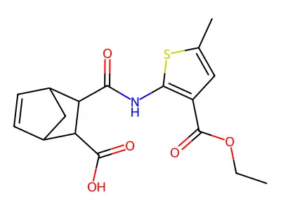 3-{[3-(ethoxycarbonyl)-5-methylthiophen-2-yl]carbamoyl}bicyclo[2.2.1]hept-5-ene-2-carboxylic acid structure