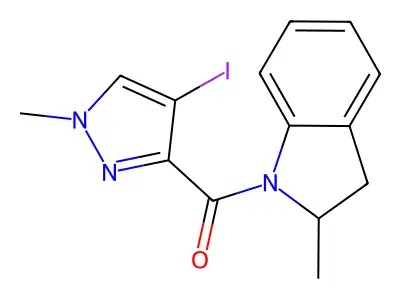 (4-Iodo-1-methylpyrazol-3-yl)-(2-methyl-2,3-dihydroindol-1-yl)methanone structure