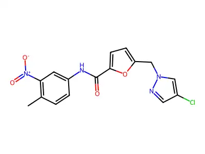 5-[(4-chloropyrazol-1-yl)methyl]-N-(4-methyl-3-nitrophenyl)furan-2-carboxamide structure