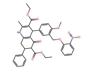 diethyl 4-[3-({2-nitrophenoxy}methyl)-4-methoxyphenyl]-2-methyl-5-oxo-7-phenyl-1,4,5,6,7,8-hexahydroquinoline-3,6-dicarboxylate structure