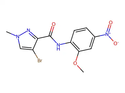 4-bromo-N-(2-methoxy-4-nitrophenyl)-1-methylpyrazole-3-carboxamide structure