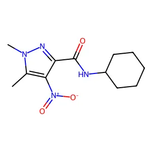 N-cyclohexyl-1,5-dimethyl-4-nitropyrazole-3-carboxamide structure