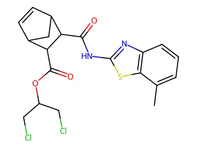 2-chloro-1-(chloromethyl)ethyl 3-{[(7-methyl-1,3-benzothiazol-2-yl)amino]carbonyl}bicyclo[2.2.1]hept-5-ene-2-carboxylate structure