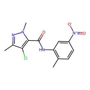 4-chloro-2,5-dimethyl-N-(2-methyl-5-nitrophenyl)pyrazole-3-carboxamide structure