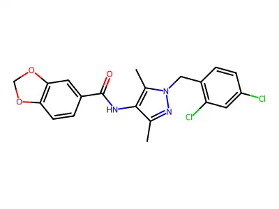 N-[1-(2,4-dichlorobenzyl)-3,5-dimethyl-1H-pyrazol-4-yl]-1,3-benzodioxole-5-carboxamide structure
