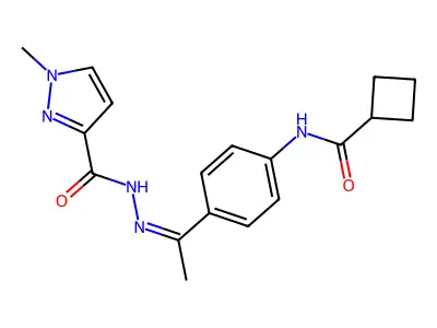 N-[(Z)-1-[4-(cyclobutanecarbonylamino)phenyl]ethylideneamino]-1-methylpyrazole-3-carboxamide structure