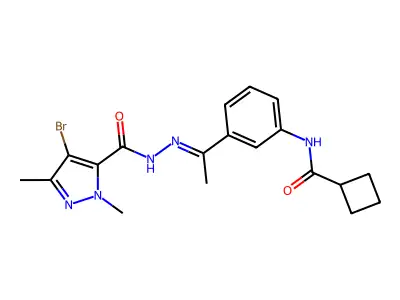 4-bromo-N-[(E)-1-[3-(cyclobutanecarbonylamino)phenyl]ethylideneamino]-2,5-dimethylpyrazole-3-carboxamide structure