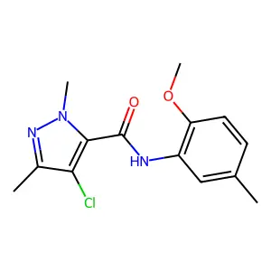 4-chloro-N-(2-methoxy-5-methylphenyl)-2,5-dimethylpyrazole-3-carboxamide structure
