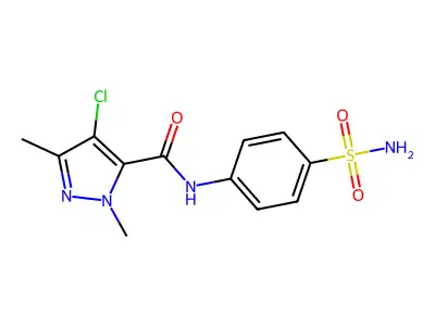 4-chloro-2,5-dimethyl-N-(4-sulfamoylphenyl)pyrazole-3-carboxamide structure