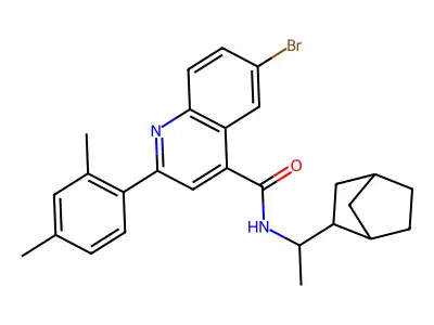 N-(1-bicyclo[2.2.1]hept-2-ylethyl)-6-bromo-2-(2,4-dimethylphenyl)-4-quinolinecarboxamide structure