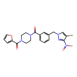 [3-[(4-bromo-3-nitropyrazol-1-yl)methyl]phenyl]-[4-(furan-2-carbonyl)piperazin-1-yl]methanone structure