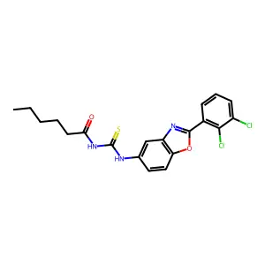 N-[[2-(2,3-dichlorophenyl)-1,3-benzoxazol-5-yl]carbamothioyl]hexanamide structure