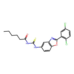 N-[[2-(2,5-dichlorophenyl)-1,3-benzoxazol-5-yl]carbamothioyl]hexanamide structure