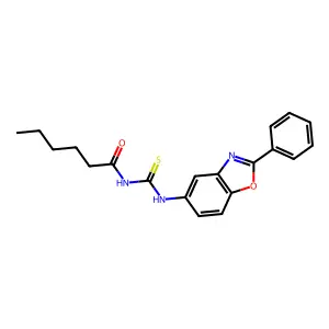 N-[(2-phenyl-1,3-benzoxazol-5-yl)carbamothioyl]hexanamide structure