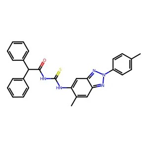 N-[[6-methyl-2-(4-methylphenyl)benzotriazol-5-yl]carbamothioyl]-2,2-diphenylacetamide structure