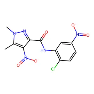 N-{2-chloro-5-nitrophenyl}-4-nitro-1,5-dimethyl-1H-pyrazole-3-carboxamide structure