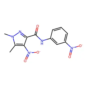 1,5-dimethyl-4-nitro-N-(3-nitrophenyl)pyrazole-3-carboxamide structure