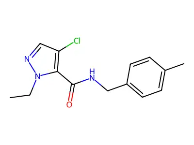 4-chloro-2-ethyl-N-[(4-methylphenyl)methyl]pyrazole-3-carboxamide structure