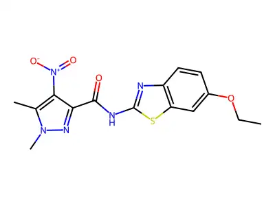 N-(6-ethoxy-1,3-benzothiazol-2-yl)-1,5-dimethyl-4-nitropyrazole-3-carboxamide structure