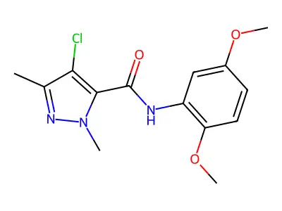 4-chloro-N-(2,5-dimethoxyphenyl)-2,5-dimethylpyrazole-3-carboxamide structure