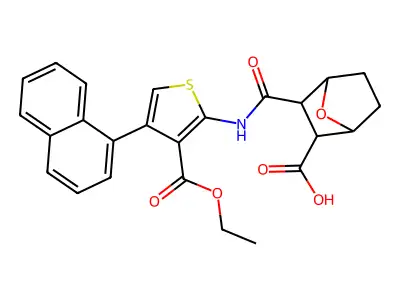 3-({[3-(ethoxycarbonyl)-4-(1-naphthyl)-2-thienyl]amino}carbonyl)-7-oxabicyclo[2.2.1]heptane-2-carboxylic acid structure