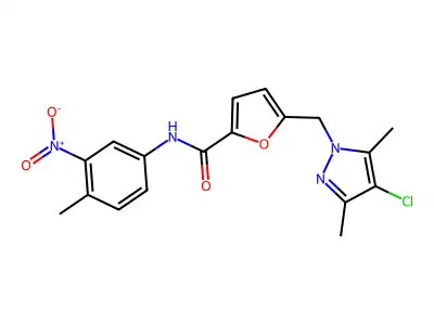 5-[(4-chloro-3,5-dimethylpyrazol-1-yl)methyl]-N-(4-methyl-3-nitrophenyl)furan-2-carboxamide structure