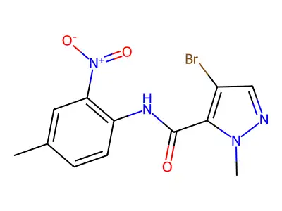 4-bromo-2-methyl-N-(4-methyl-2-nitrophenyl)pyrazole-3-carboxamide structure